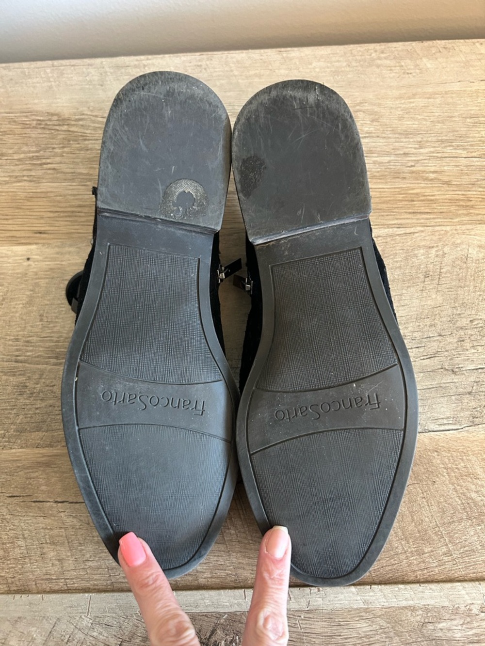 Franco Sarto Sz 7 Rogue Black Perforated Suede Buckle Shooties Zipper Adjustable - Picture 11 of 12